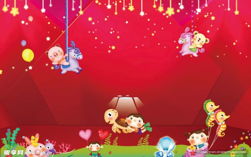 红色 卡通 舞台背景