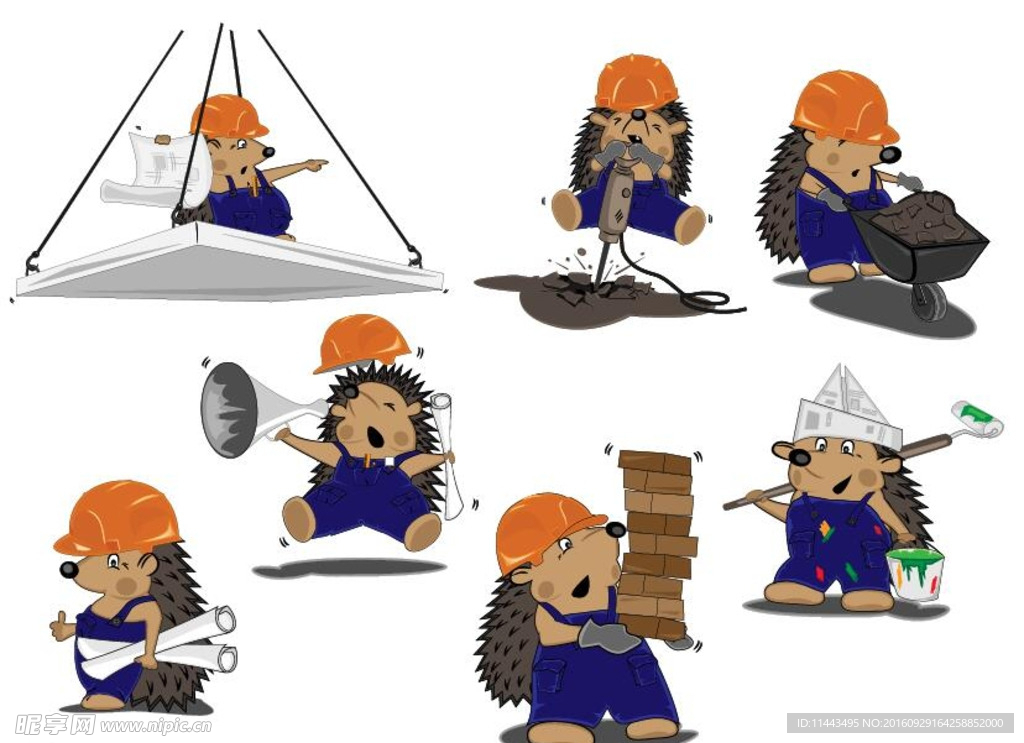 拟人建筑工人小刺猬