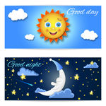 卡通矢量素材白天黑夜设计