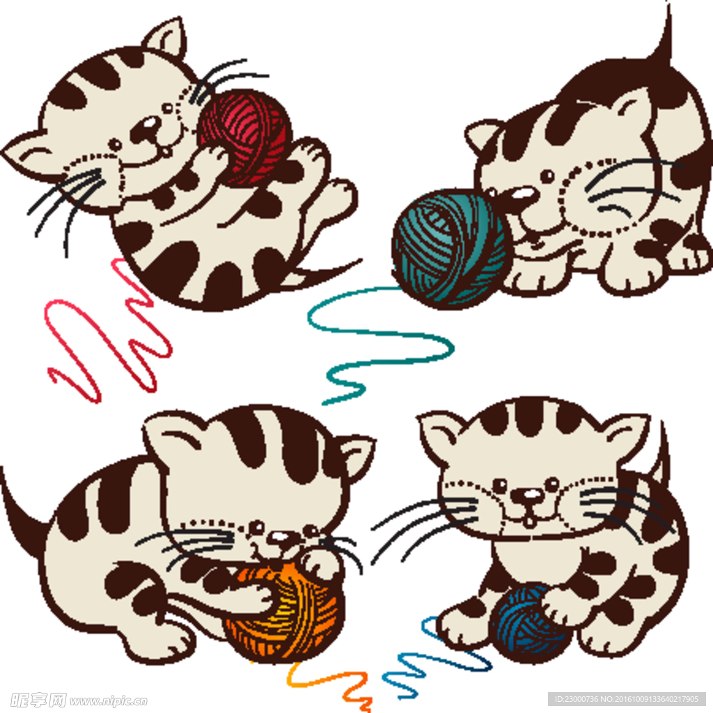 卡通玩线团的猫咪