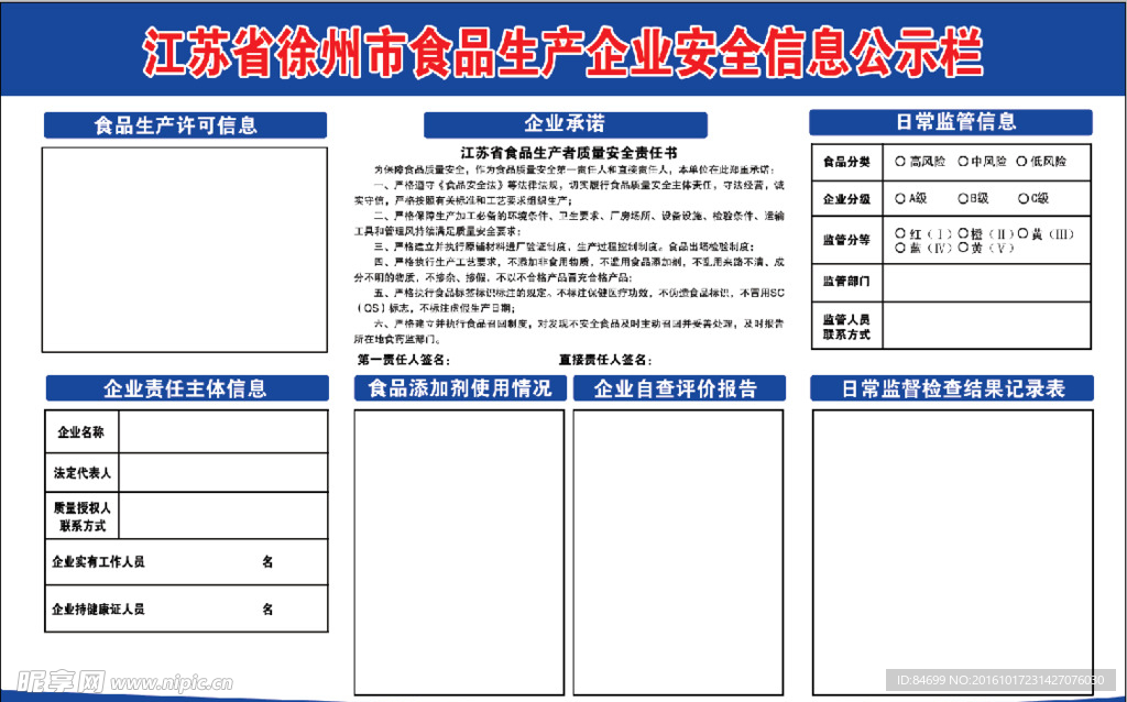 食品生产安全公示栏
