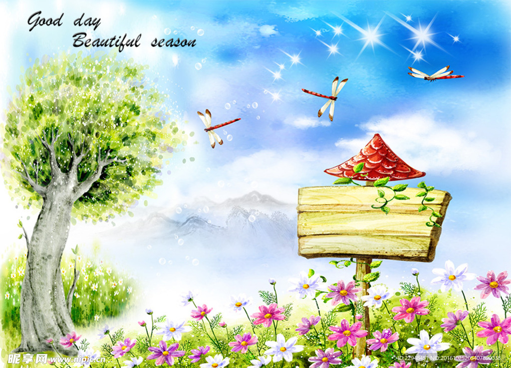 手绘树背景图片