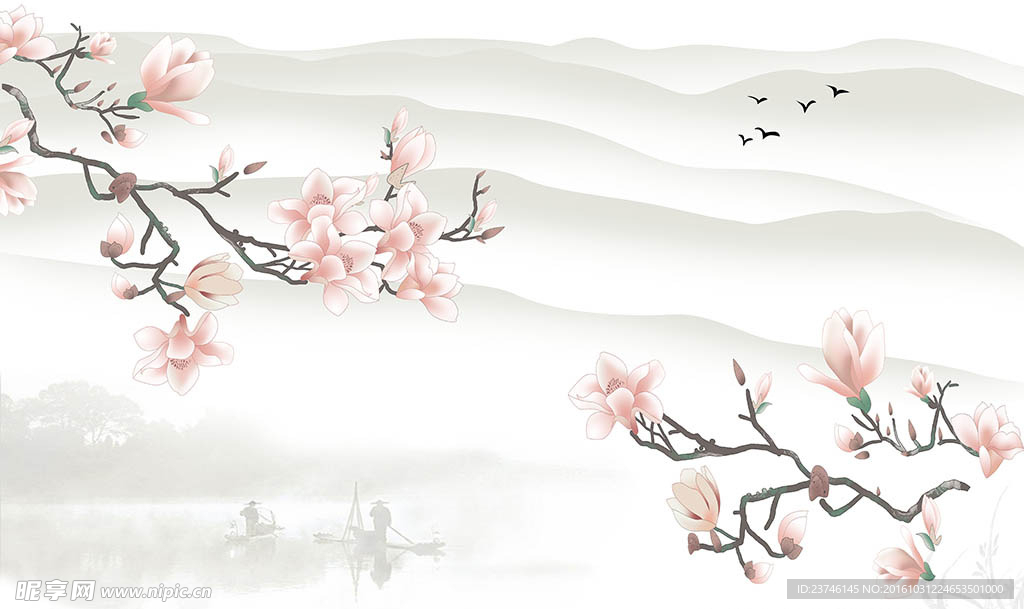 玉兰香简约中式背景墙