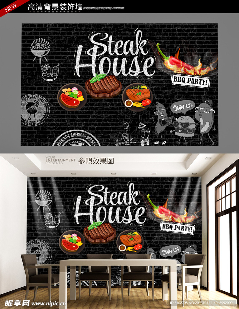 牛排西餐背景墙