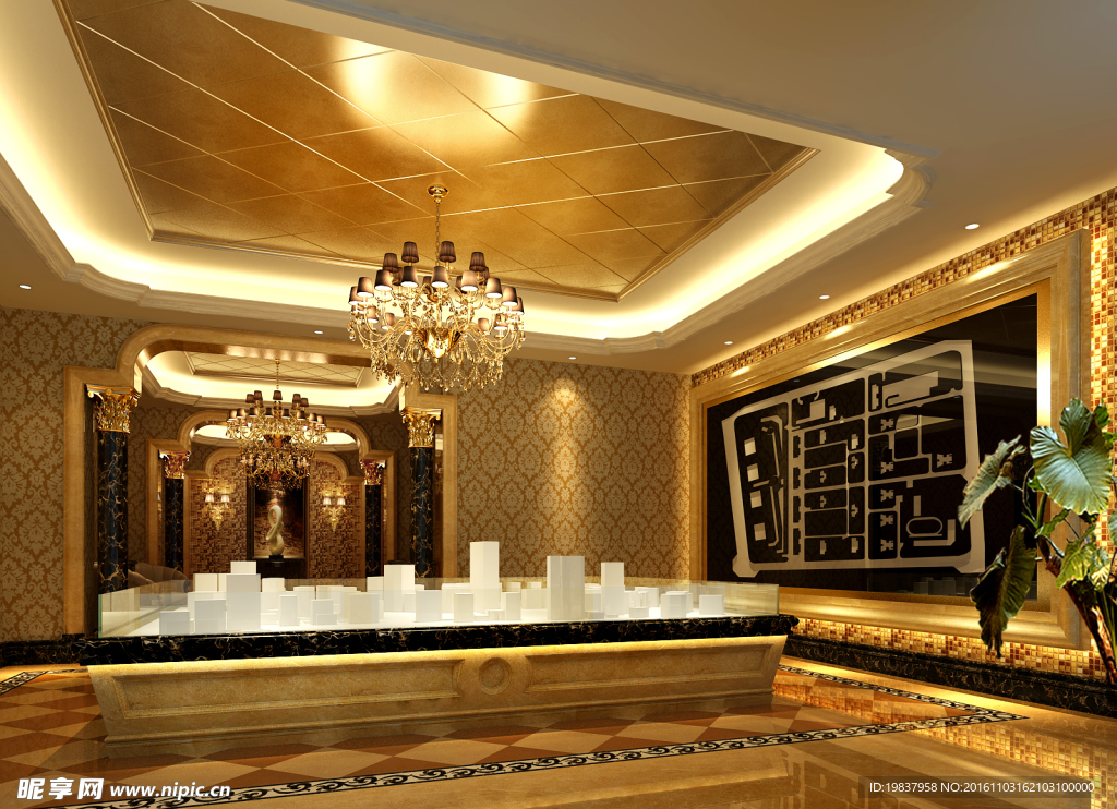 售楼处 模型 区域图 金 装修