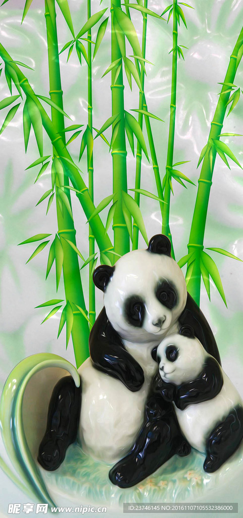 熊猫竹子中式玄关