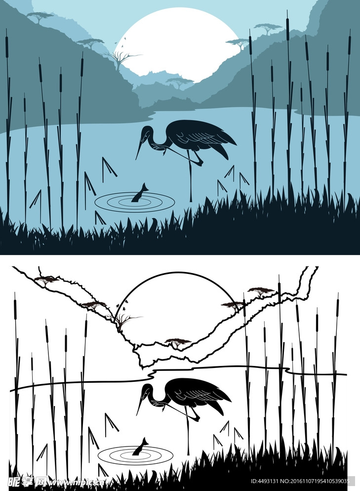 硅藻泥花纹 仙鹤