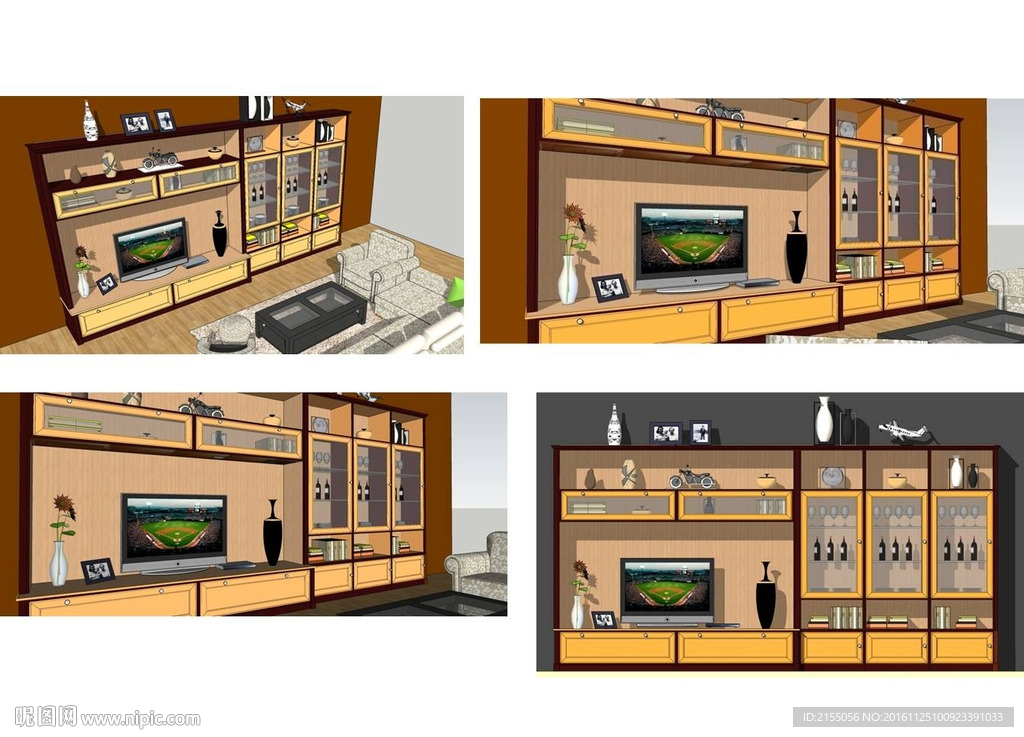 精品电视背景墙skp模型