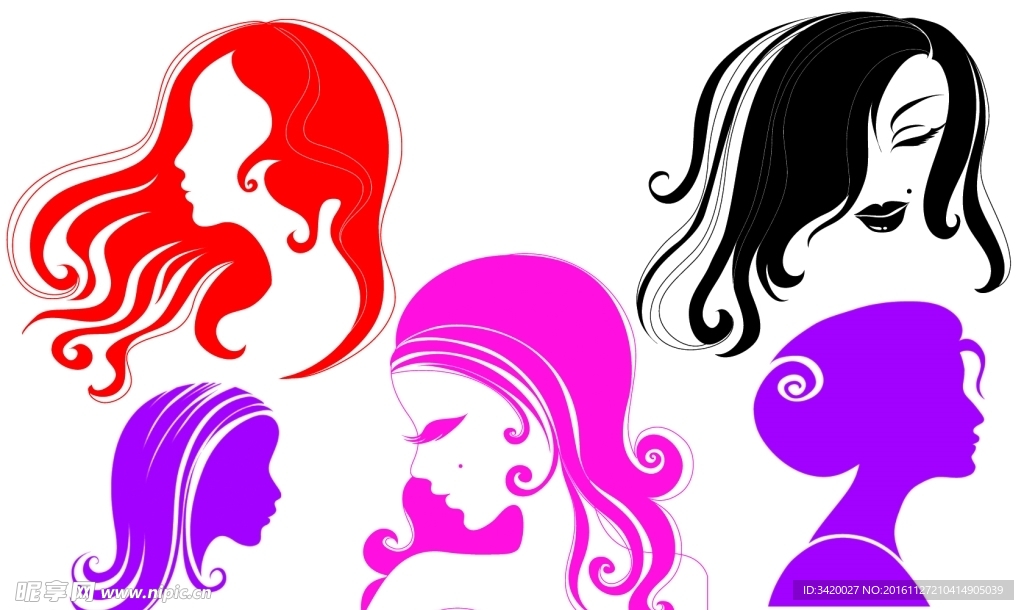 时尚女性头部剪影笔刷