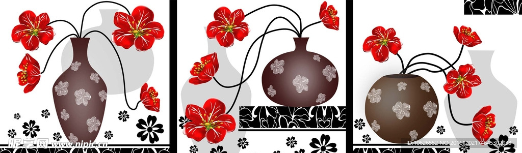 花卉静物三联无框画