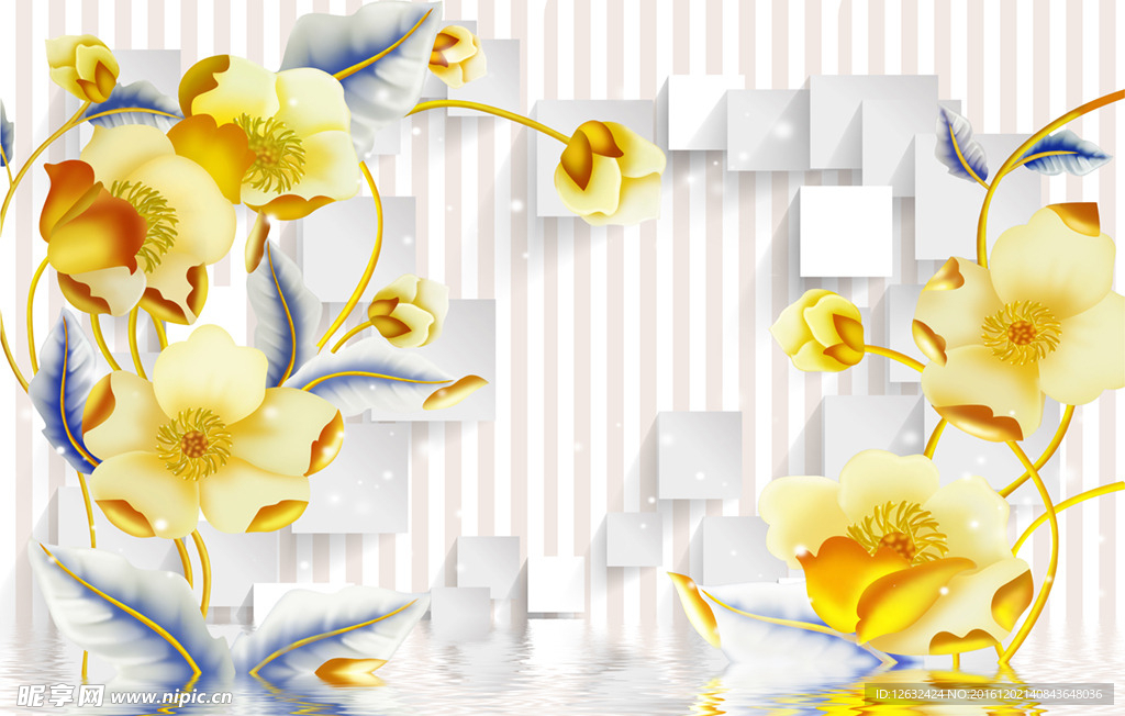 3D虞美人简约电视背景墙