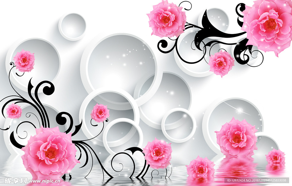 3D玫瑰花藤电视背景墙