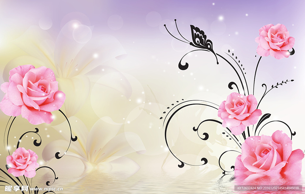 时尚玫瑰清新背景墙