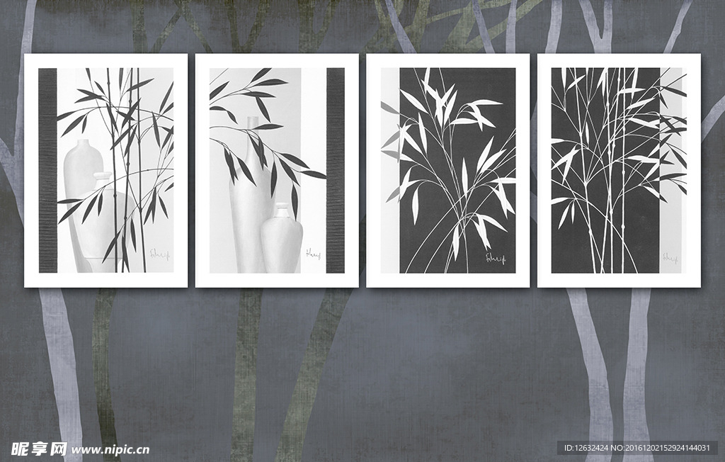 抽象时尚竹子电视背景墙