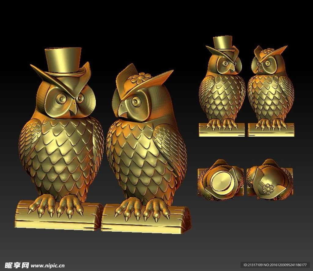 猫头鹰夫妻3D立体模型