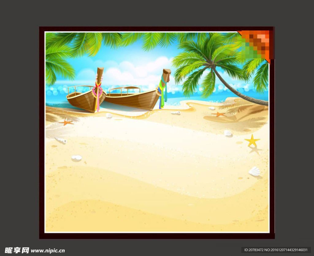 卡通背景 热带风景 船只 海岛