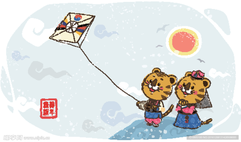 小老虎放风筝素材