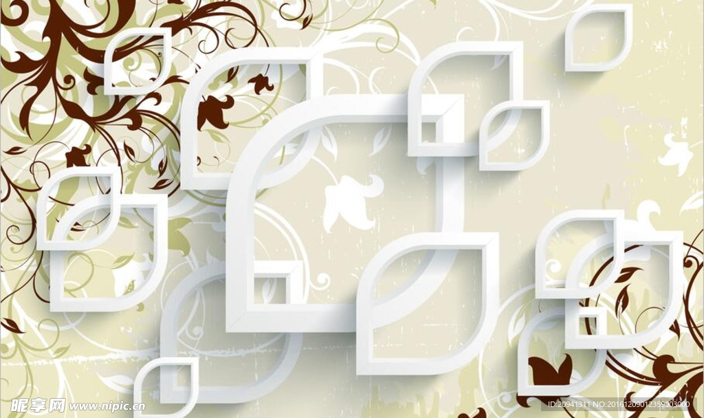 3D菱形抽象花电视背景墙花纹