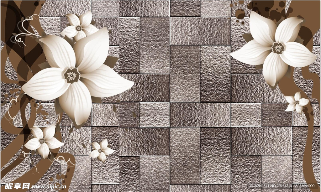 白色花朵格子背景墙花纹卧室墙