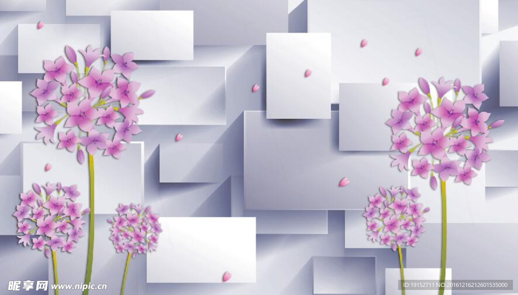 3D方块紫色花背景
