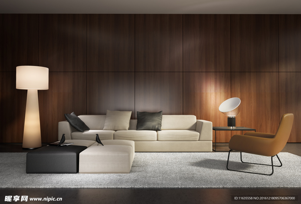 极简主义卧室全景高清摄影图片