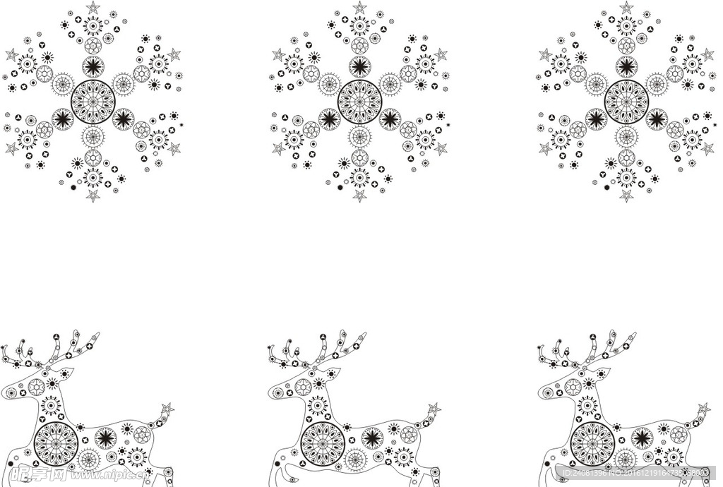 梅花鹿 雪花矢量图