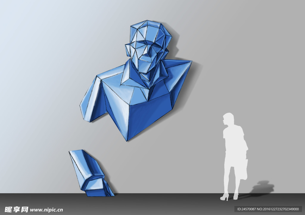 几何面 不锈钢 墙面 雕塑