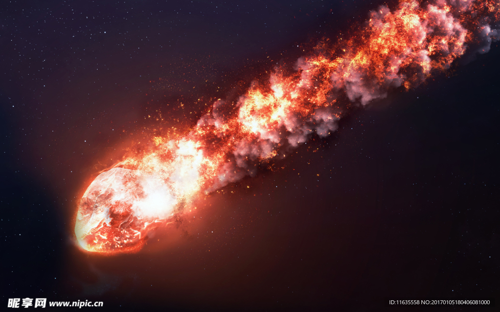 夜空拖着长尾巴的陨石