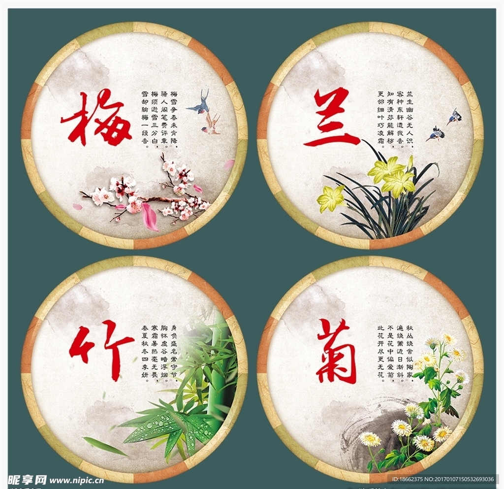 梅兰竹菊廉洁品质展板