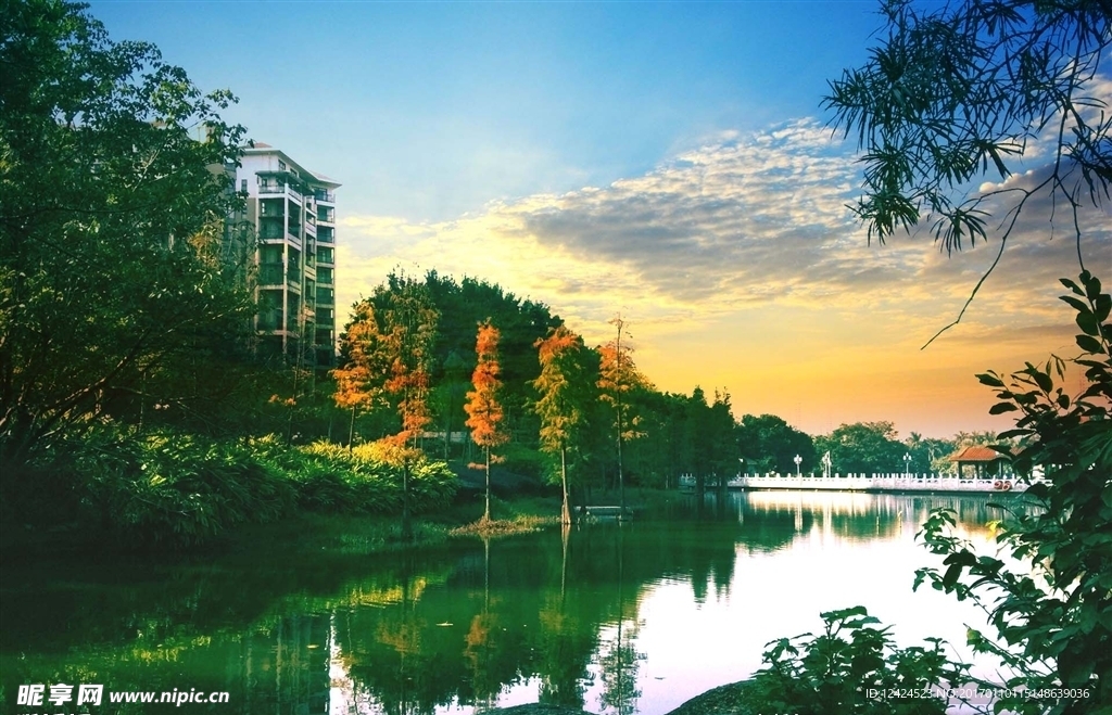 城市夕阳风景如画