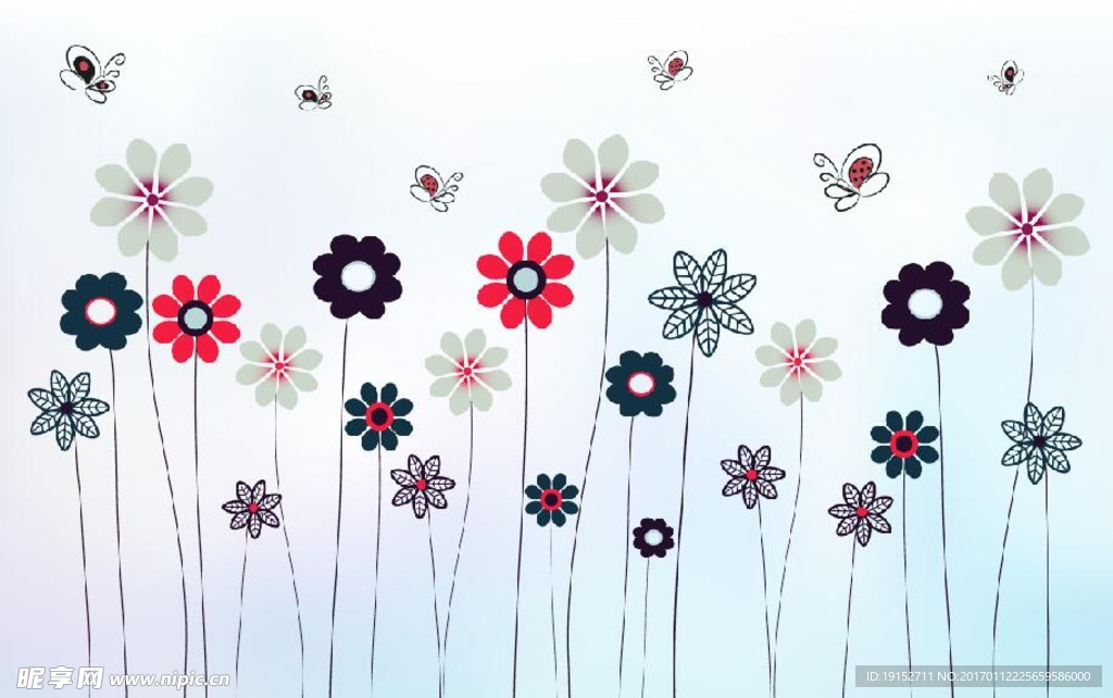 手绘花朵蝴蝶背景