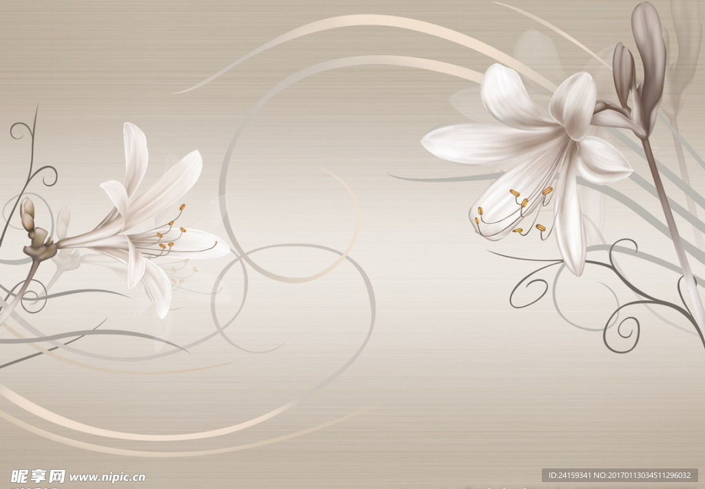 现代简约手绘百合