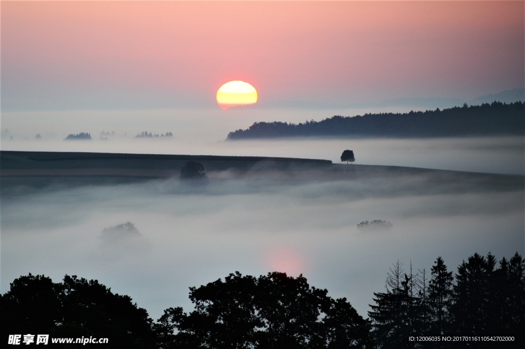高山日出前云雾