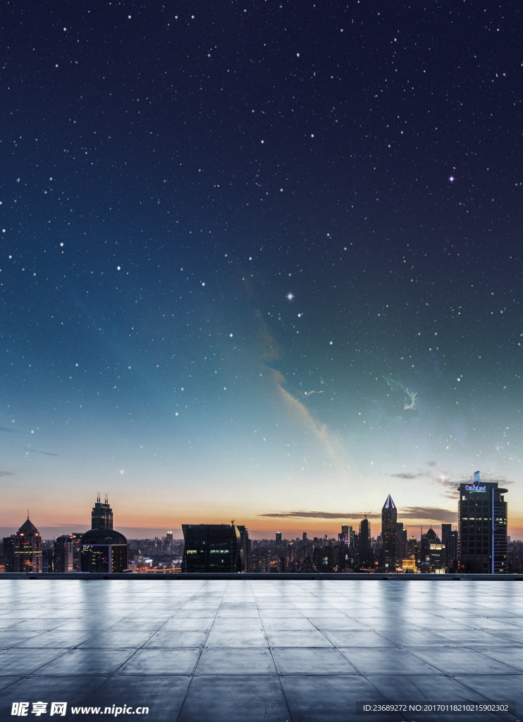 城市夜景背景下的星空