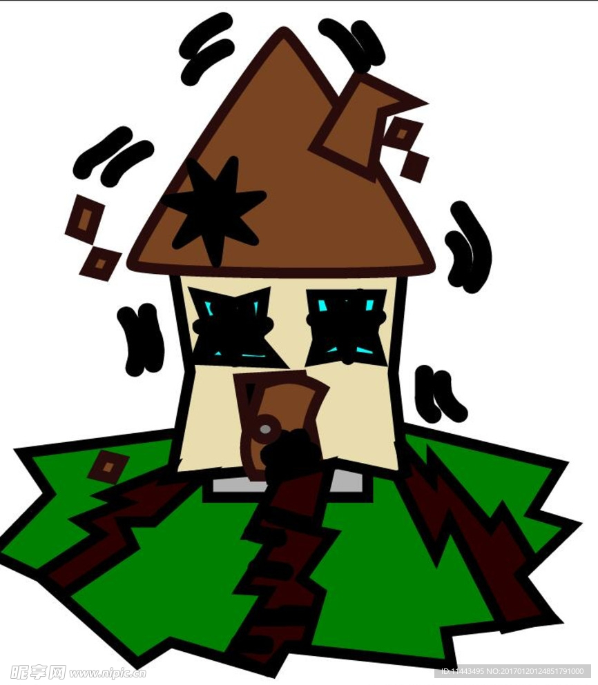 房子地震儿童画