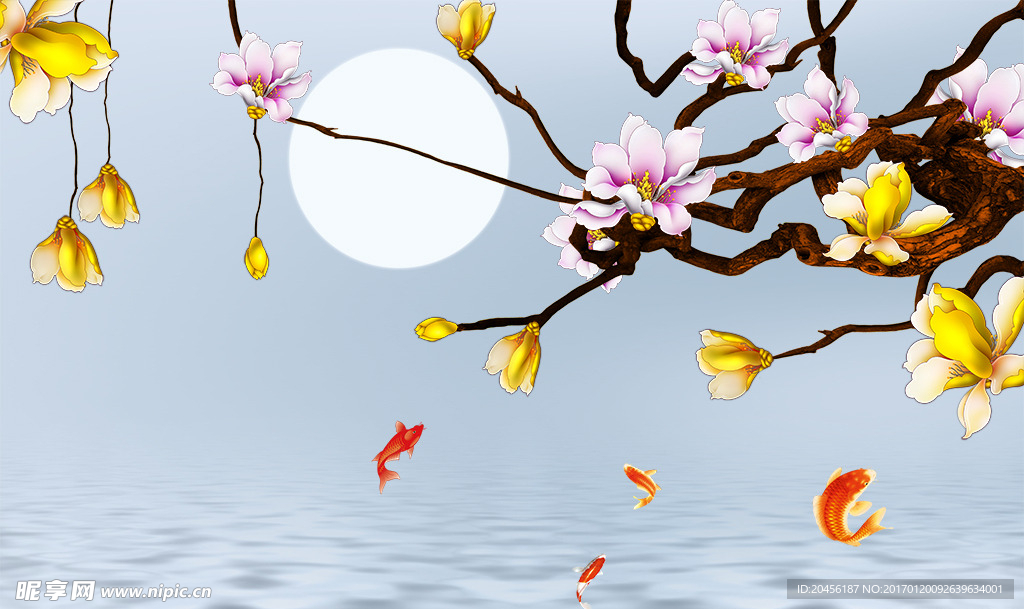 水中玉兰背景墙系列