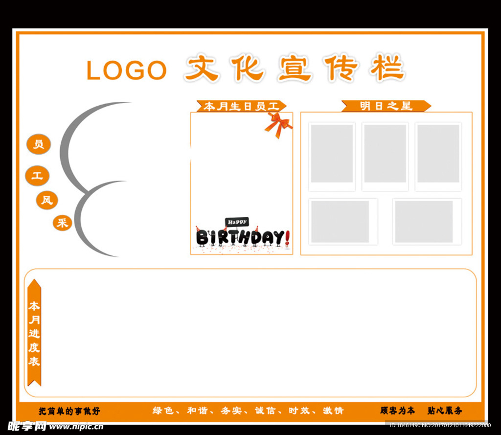 橙色值班公示栏展板设计
