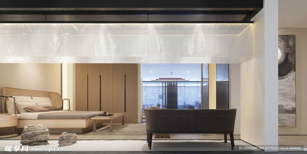 新中式风格卧室实景图