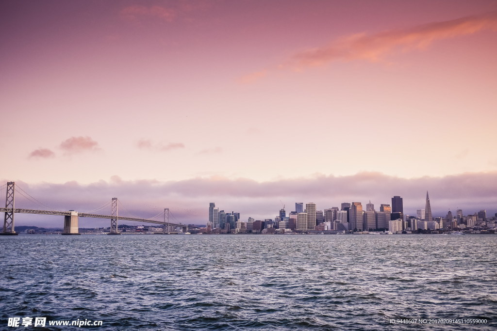 海湾大桥日落图片