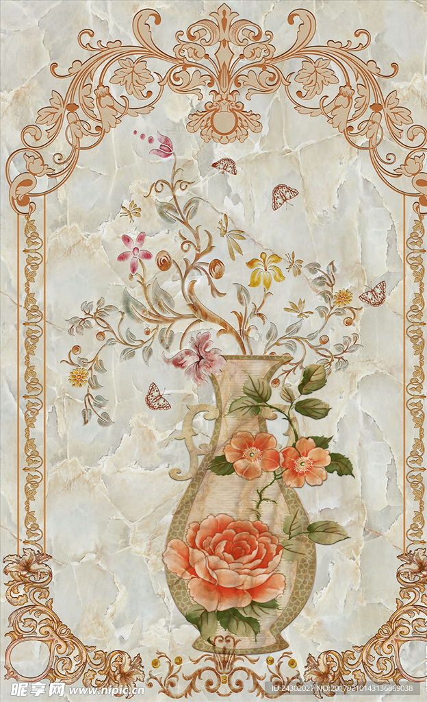 欧式花瓶花纹玄关背景墙
