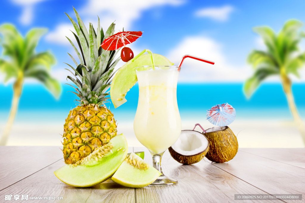 夏日菠萝椰子图片
