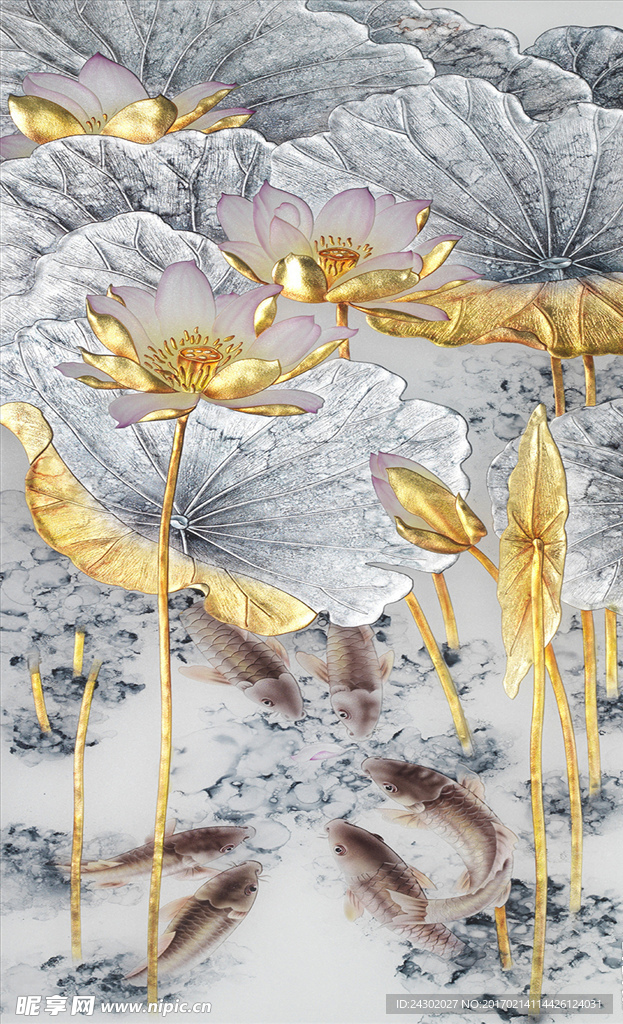 中式雕刻荷花玄关背景墙