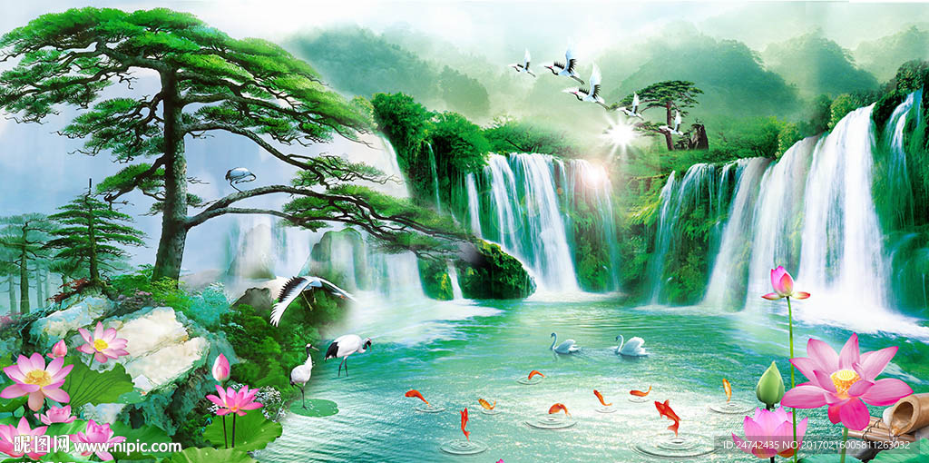 迎客松中式背景墙