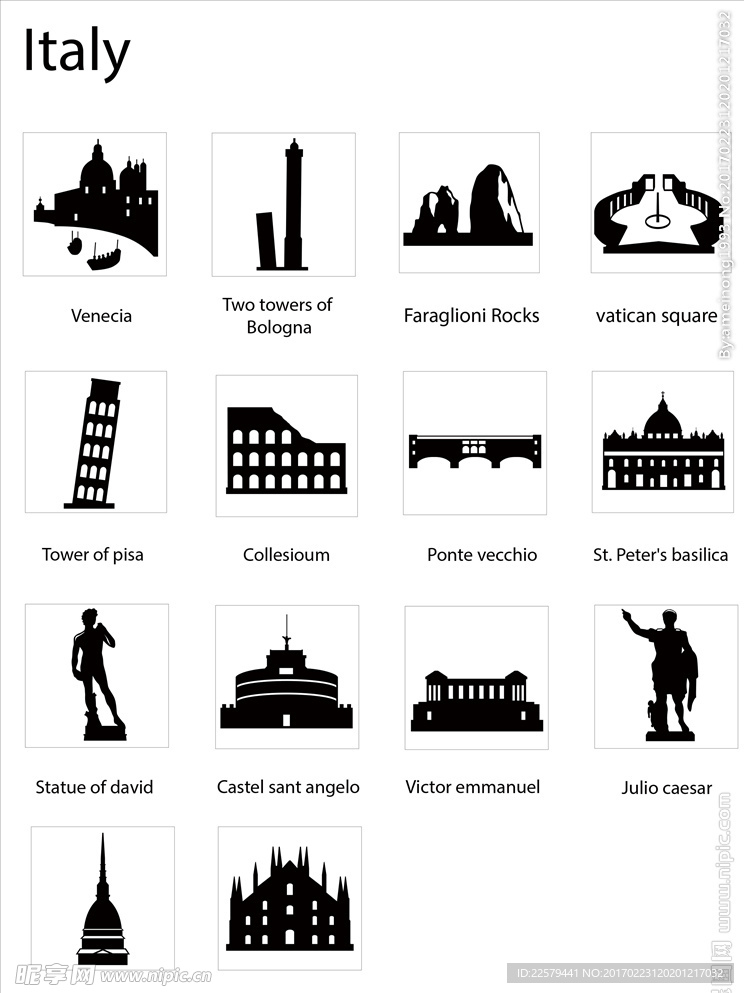 意大利矢量地标性建筑剪影图标