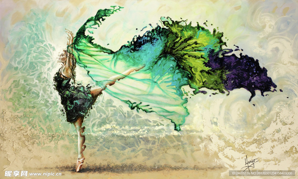 舞女蓝色裙子蝶舞