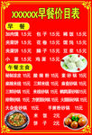 早餐价目表