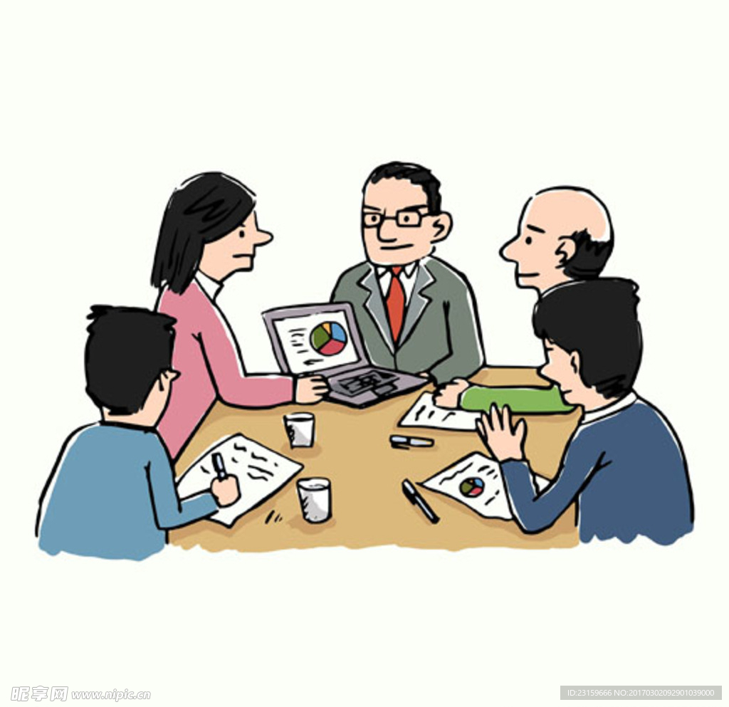 手绘商务会议场景插图