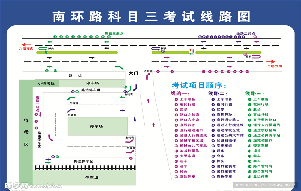 南环路科目三考试线路图