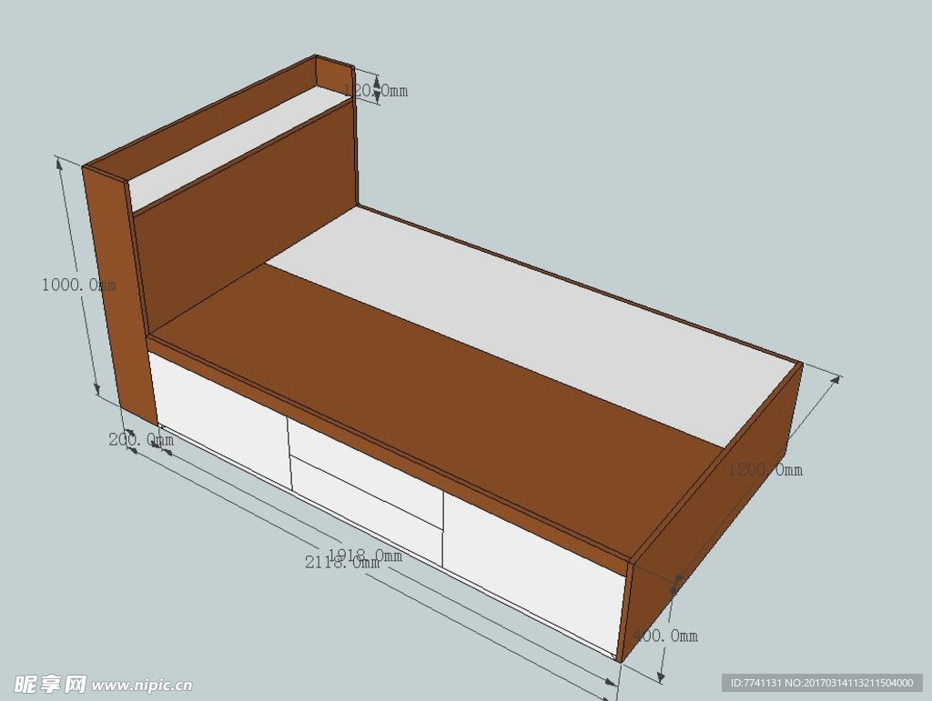 板式储物床带抽屉