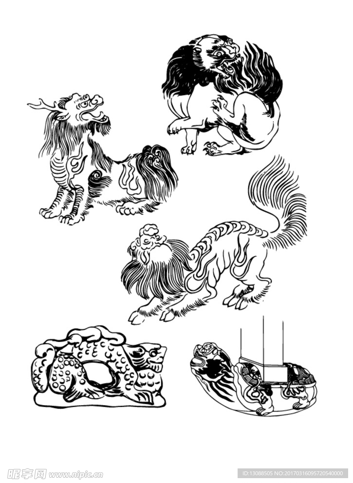 矢量 中国传统纹样 瑞兽 线条